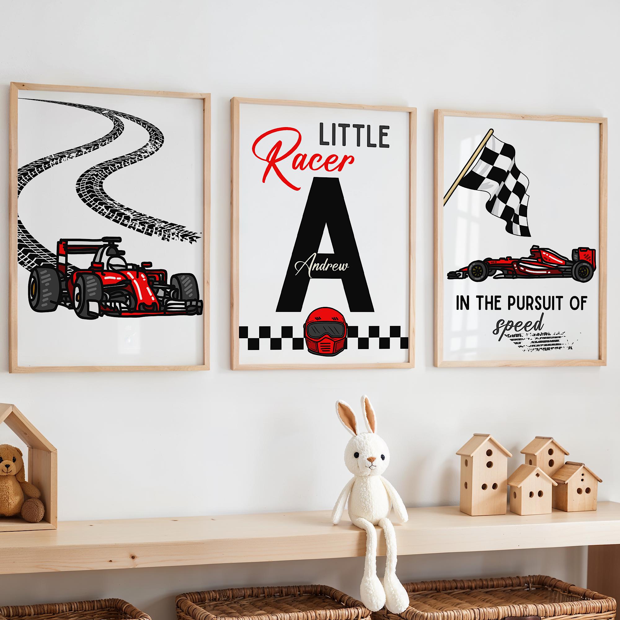 Baby Nursery Art - Custom Name Racing Car Nursery Prints
