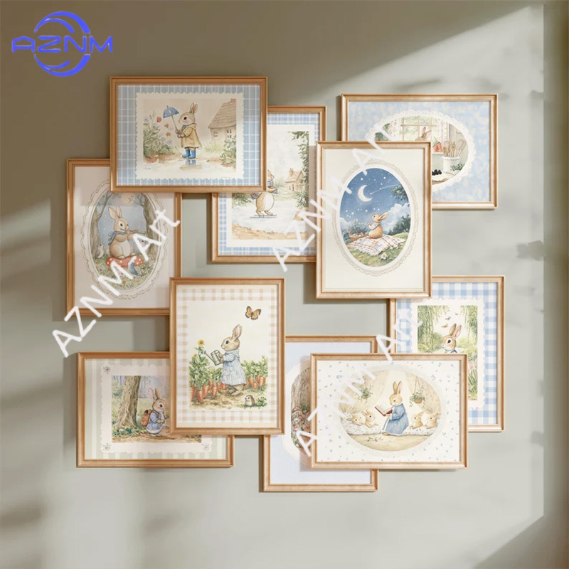 Baby Nursery Vintage Decor - Vintage Boho Blue Plaid Rabbit Inspired