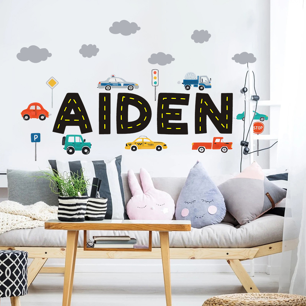Baby Nursery Products - Custom Name Construction Vehicles Truck Wall