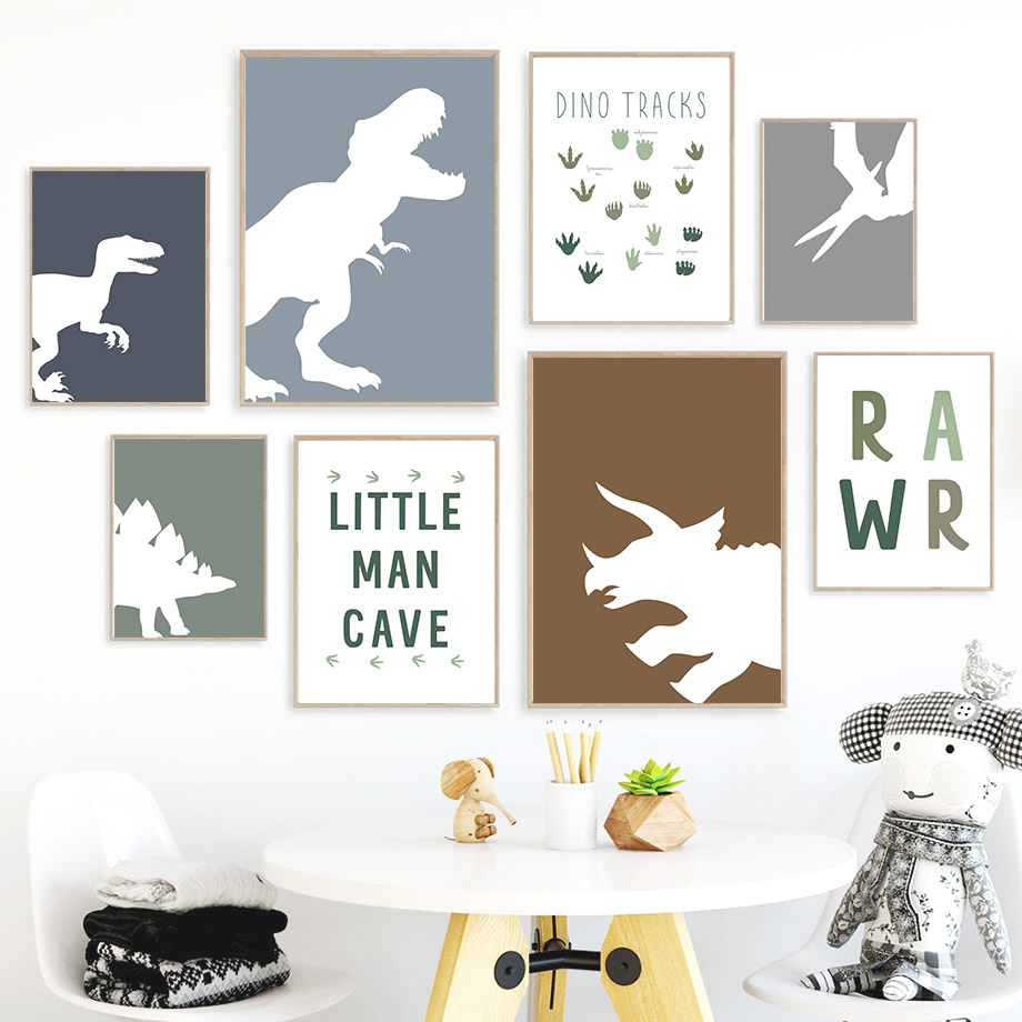 Baby Nursery Art - Jurassic Dinosaur Tyrannosaurus Rex Triceratops Quotes