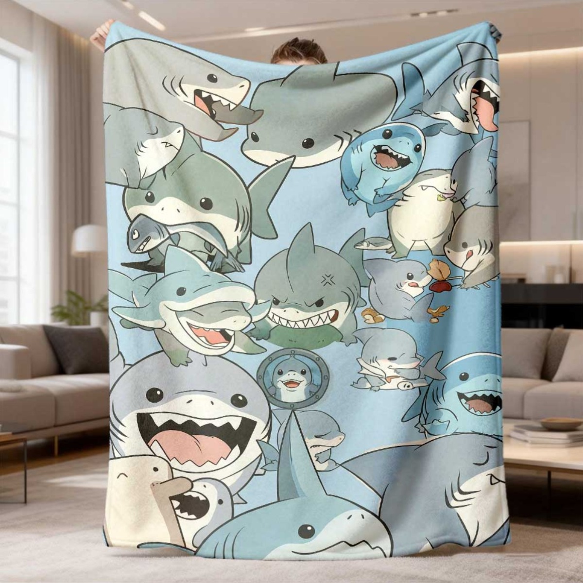 Baby Nursery Hospital - Large Cartoon Baby Sharks Fleece Throw