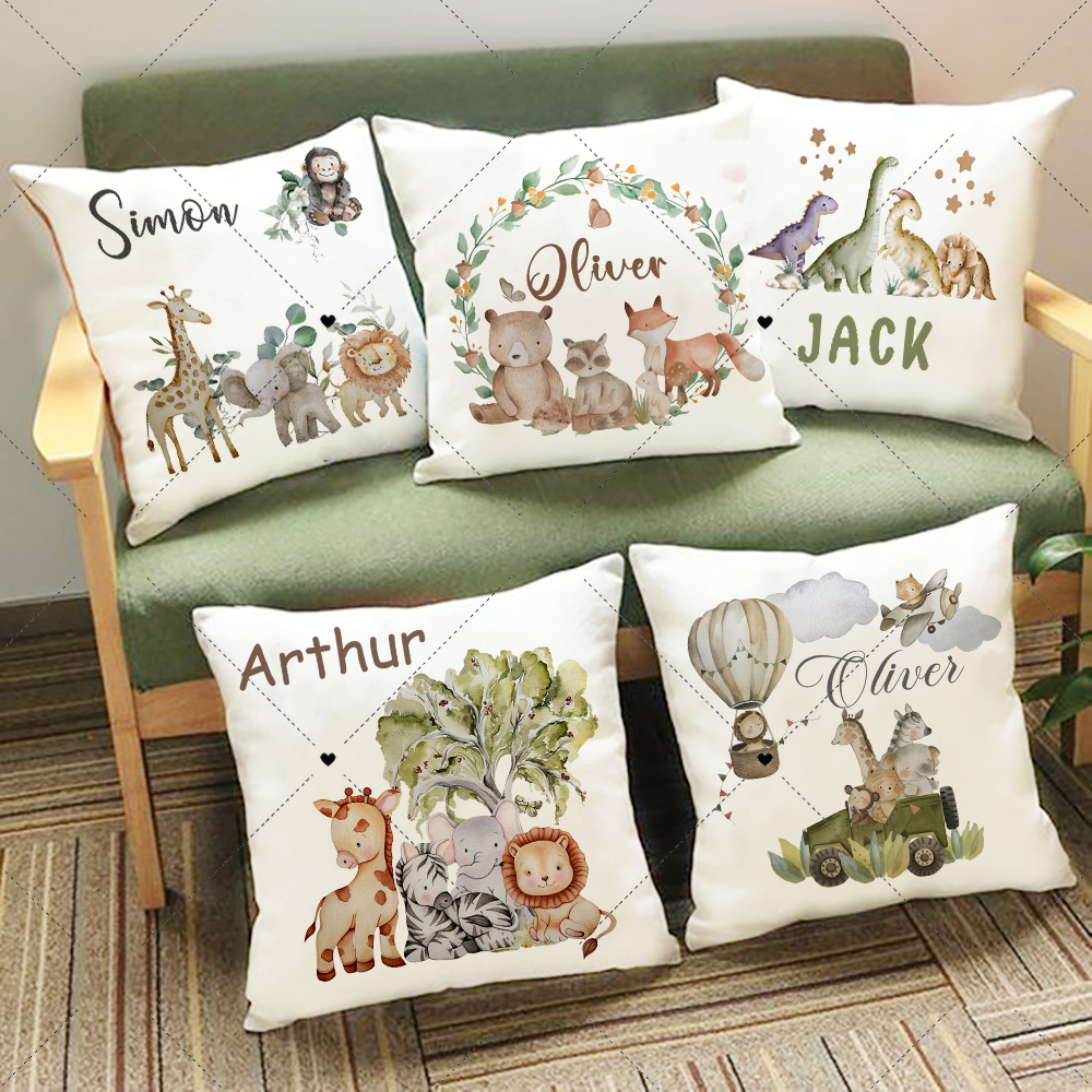 Baby Nursery Pillow - Personalised Woodland Animal Print Pillowcase Custom