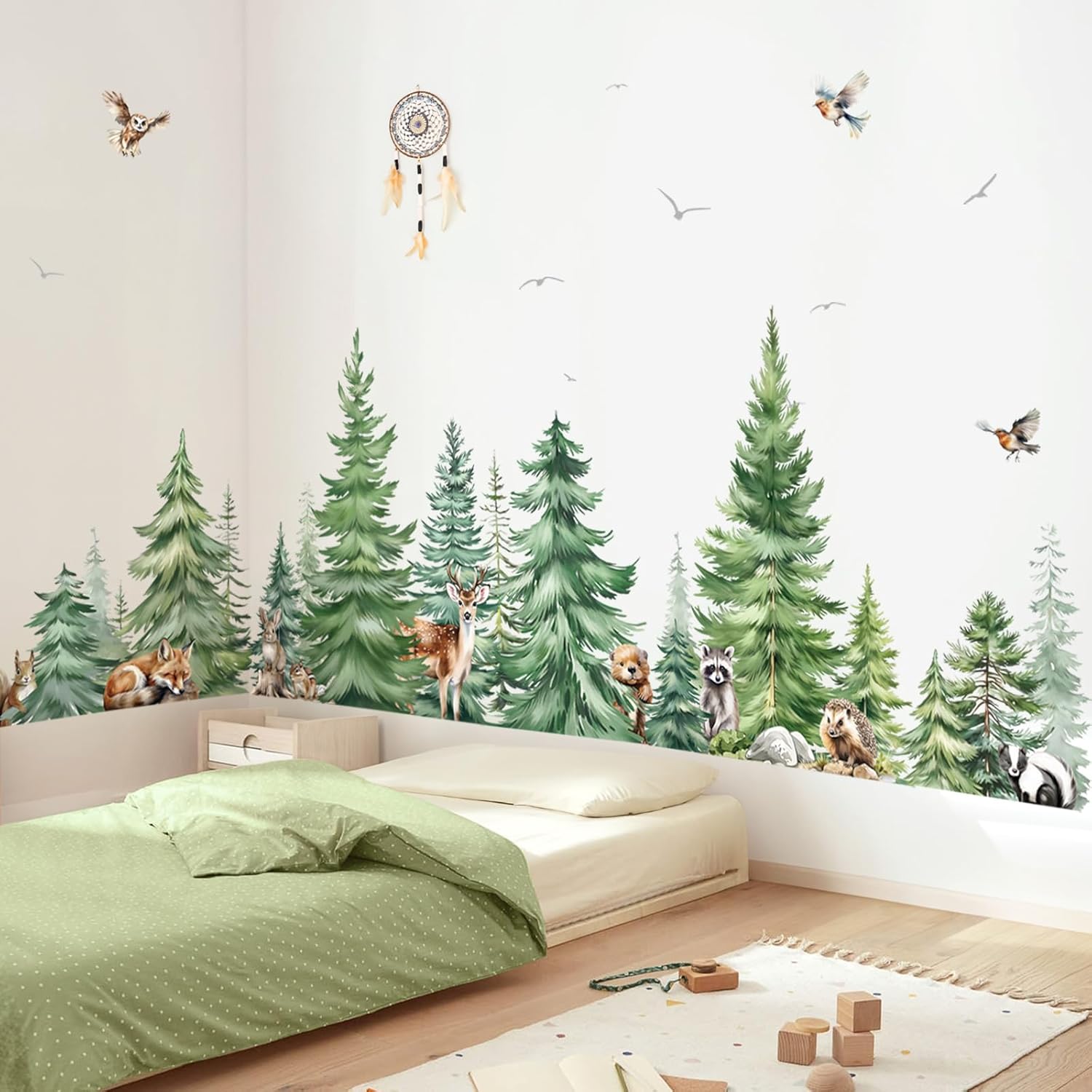 Baby Nursery Products - Large Watercolor Pine Tree Animals Wall