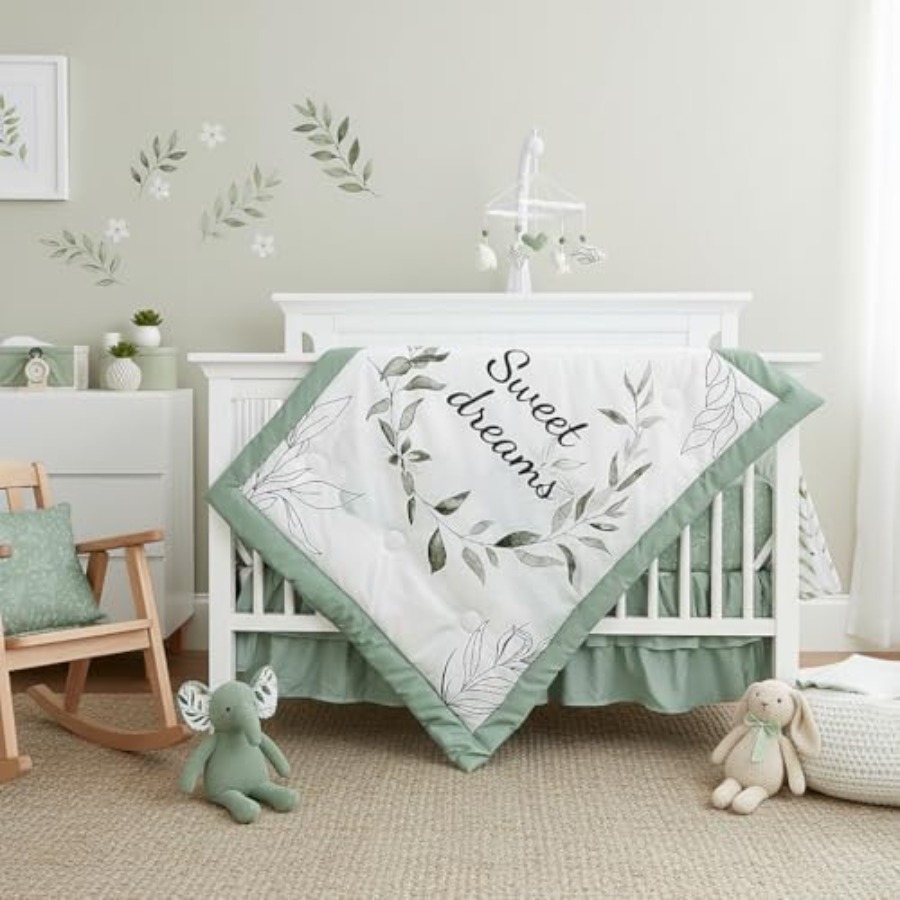 Baby Nursery Quilts - Green Crib Bedding Set 4-Piece Baby
