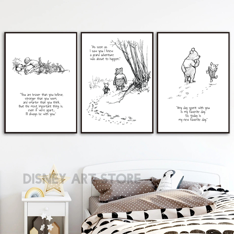 Baby Nursery Winnie The Pooh - Winnie the Pooh Quote Prints Black
