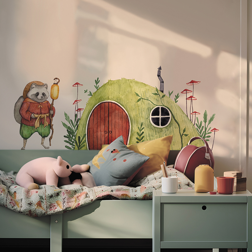 Baby Nursery Vintage Decor - Boho Fabric Mushroom House Animals Vintage
