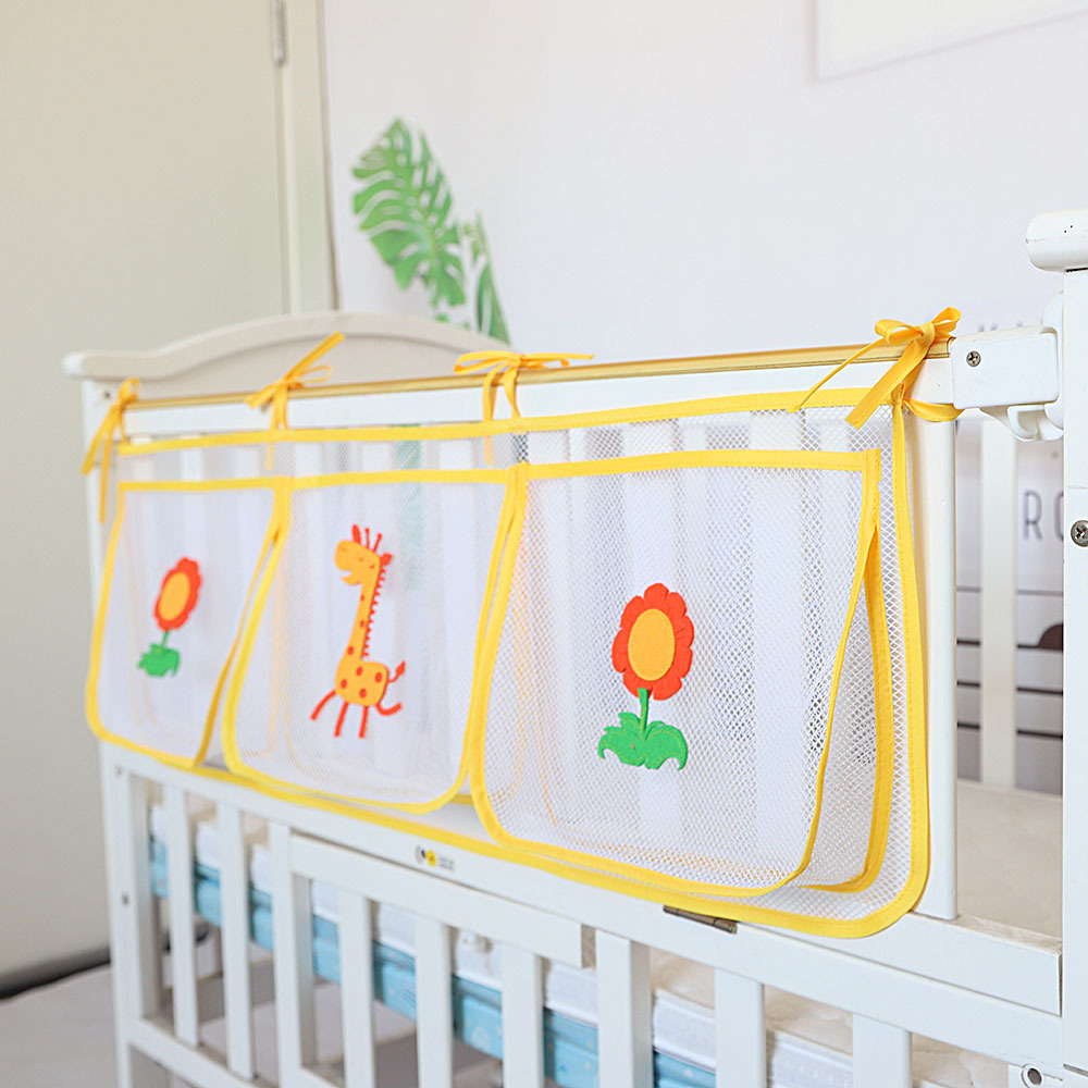 Baby Nursery Organizer - Cartoon Crib Storage Bag 3grid Baby