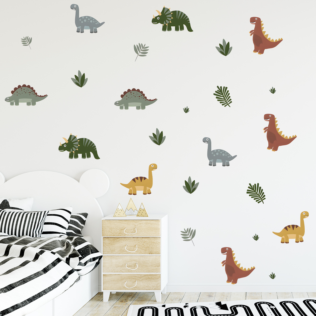 Baby Nursery Labels - Cartoon Cute Dinosaur Leaf Animal Wall
