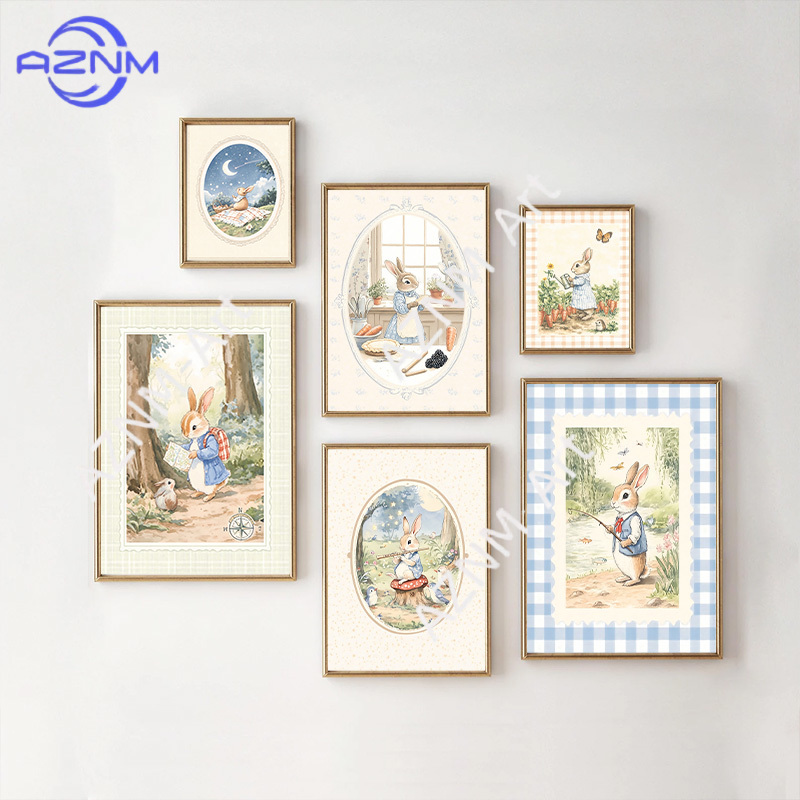 Vintage Boho Blue Plaid Rabbit - Baby Nursery Vintage Decor ulasan dan harga