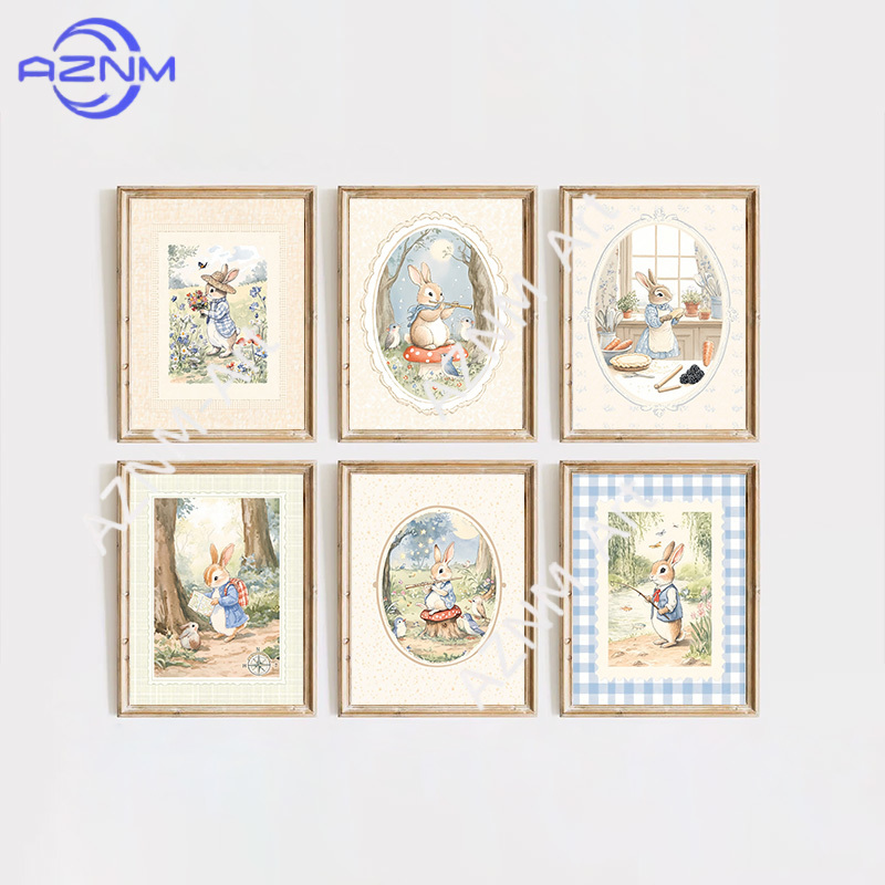 Vintage Boho Blue Plaid Rabbit - Baby Nursery Vintage Decor ulasan dan harga