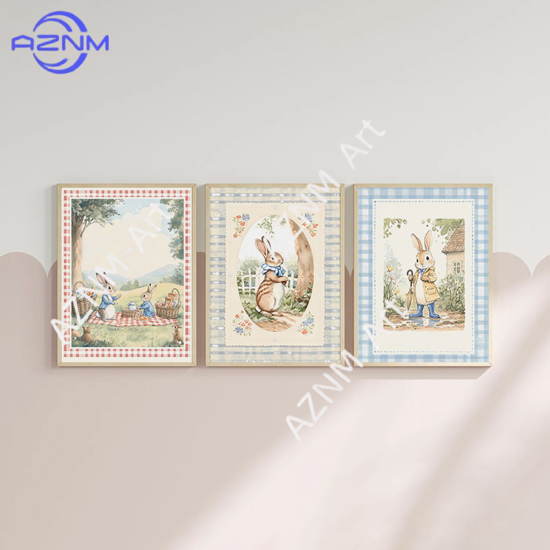 Vintage Boho Blue Plaid Rabbit - Baby Nursery Vintage Decor ulasan dan harga