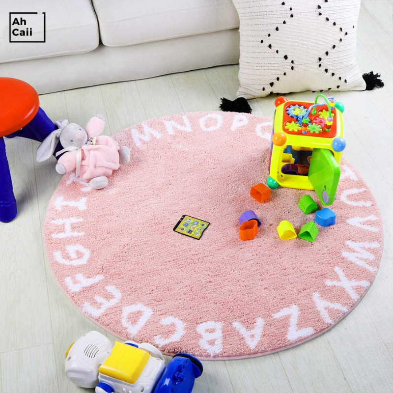 Round Kids ABC Fluffy Rugs Sof - Baby Nursery Sale ulasan dan harga