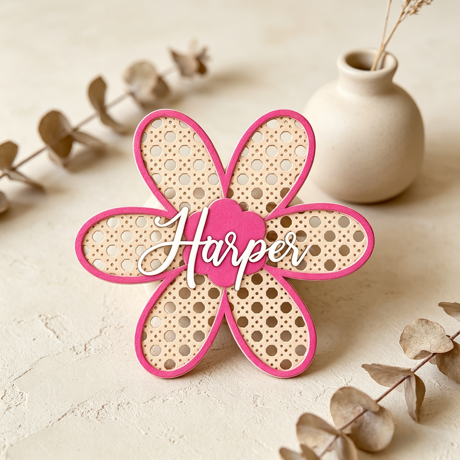 Personalized Boho Rattan Flowe - Baby Nursery Decorations ulasan dan harga