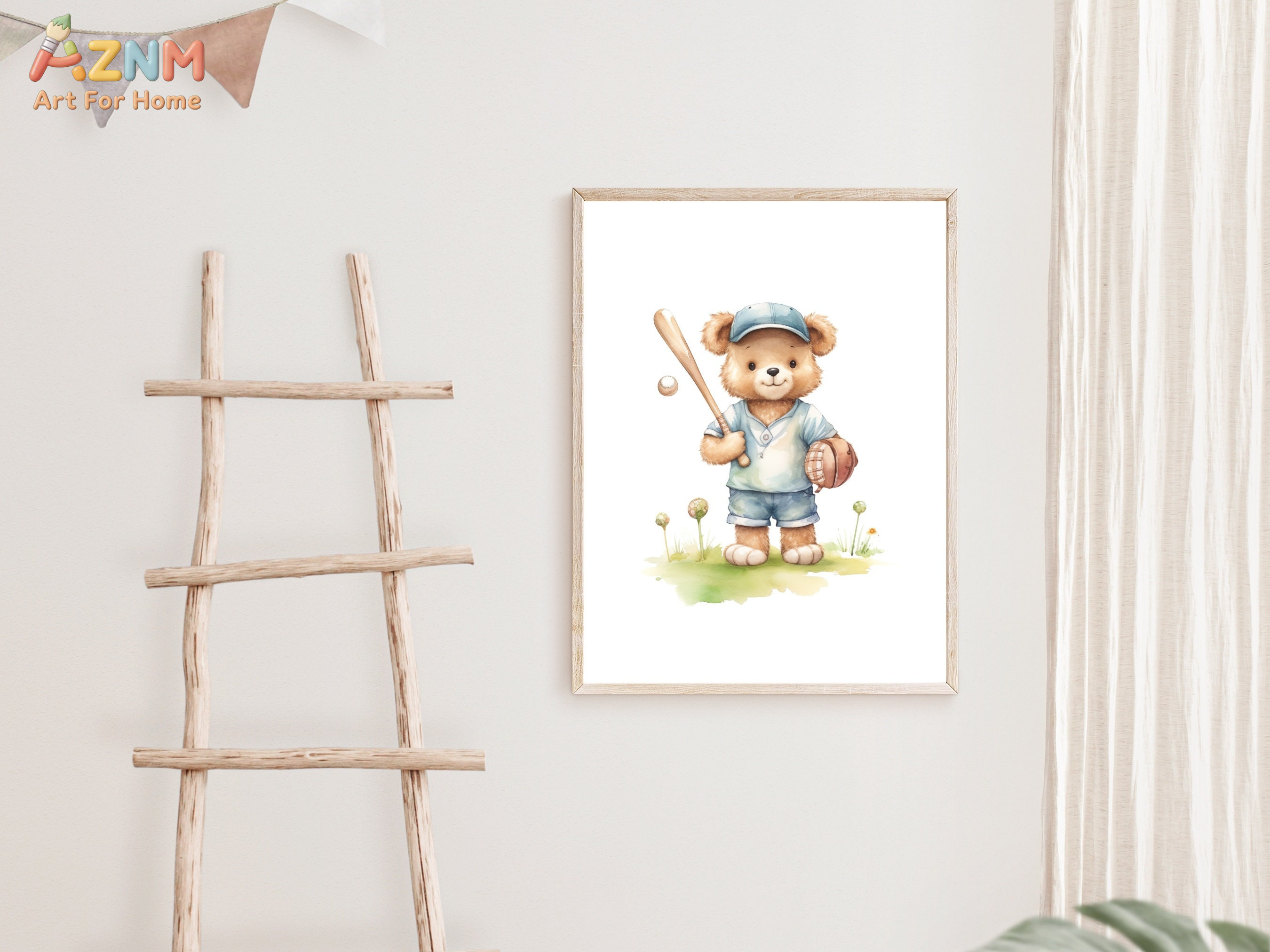 AZNM Watercolor Sport Teddy Be - Baby Nursery Art ulasan dan harga