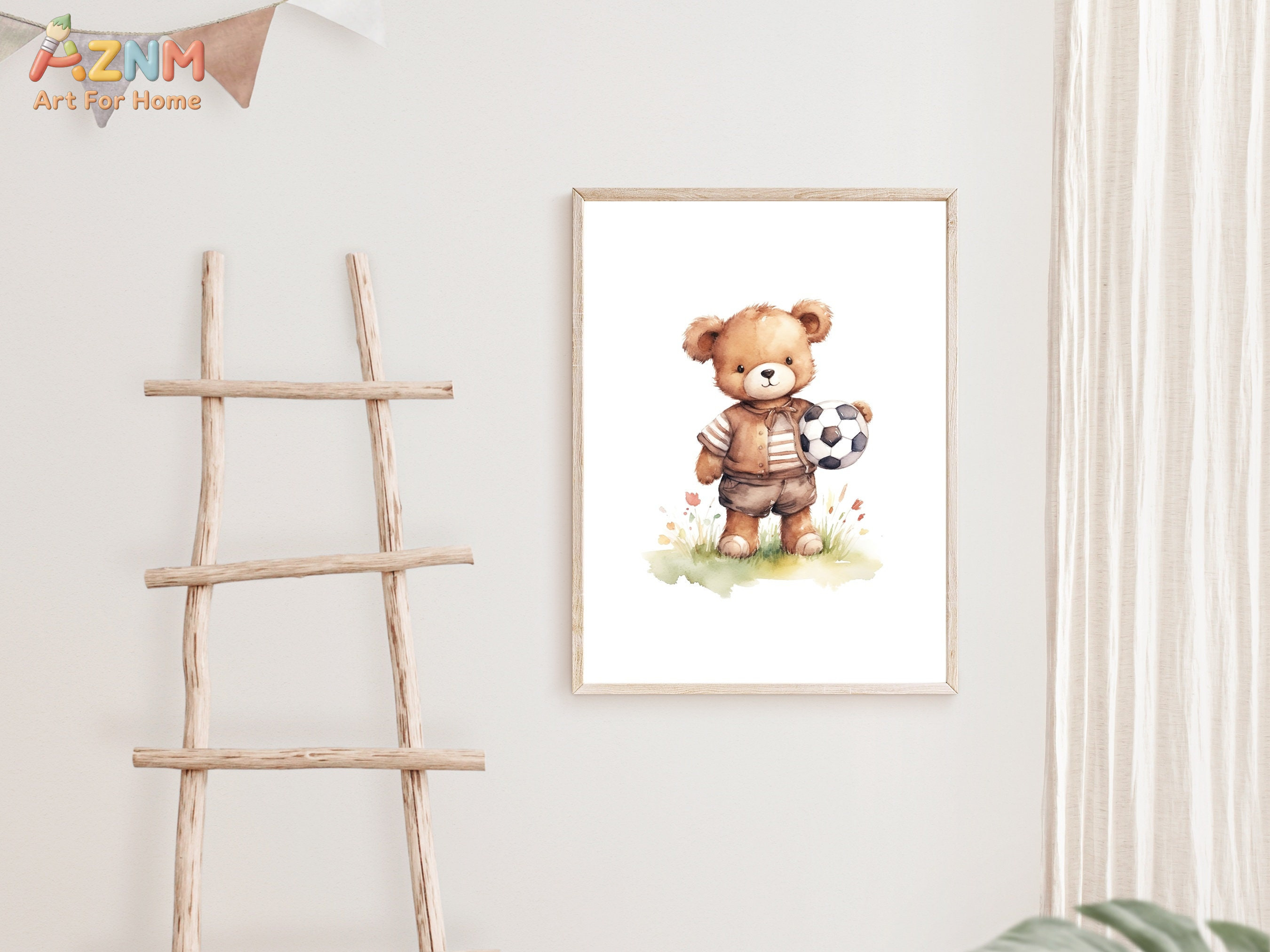 AZNM Watercolor Sport Teddy Be - Baby Nursery Art ulasan dan harga