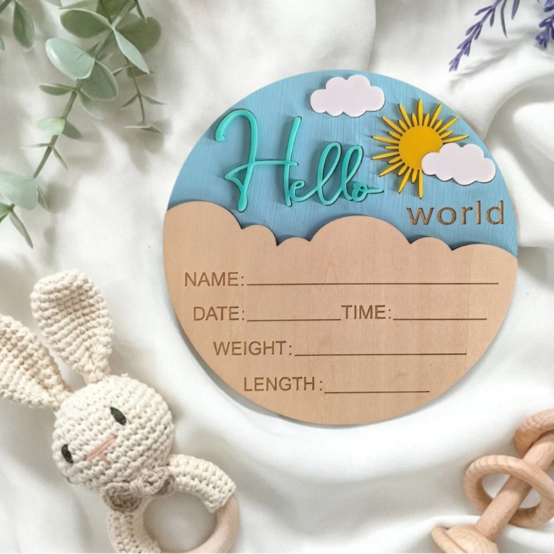J15U Wooden Hello Baby Announc - Baby Nursery Hospital ulasan dan harga