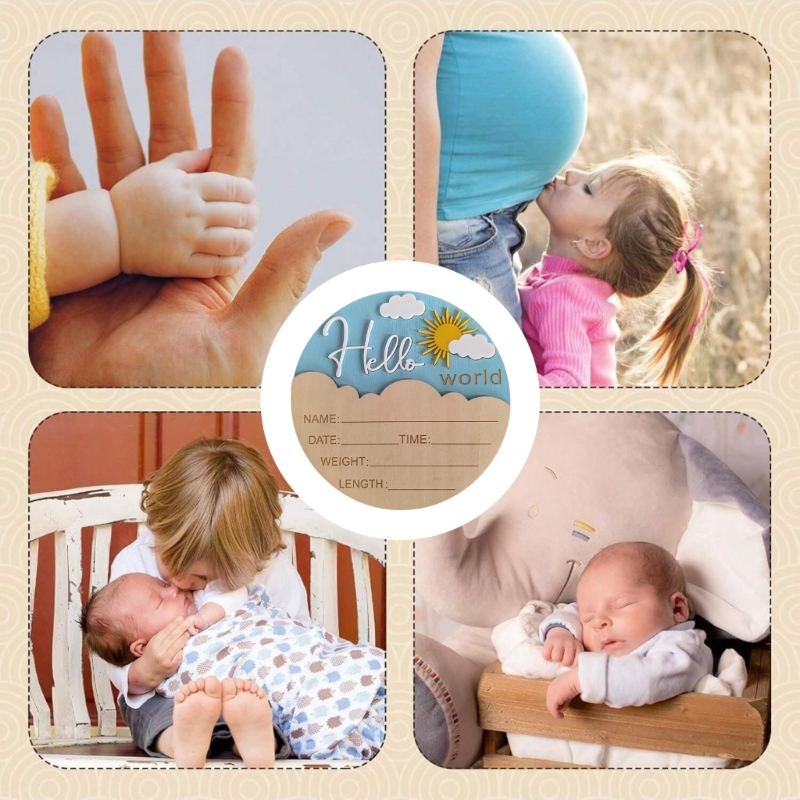 J15U Wooden Hello Baby Announc - Baby Nursery Hospital ulasan dan harga