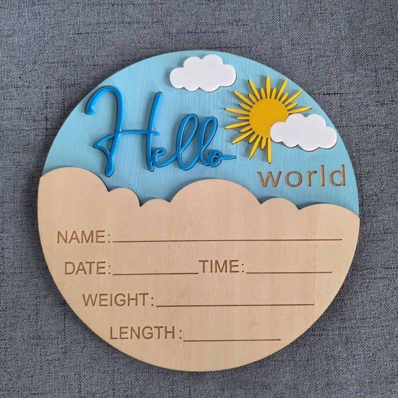J15U Wooden Hello Baby Announc - Baby Nursery Hospital ulasan dan harga