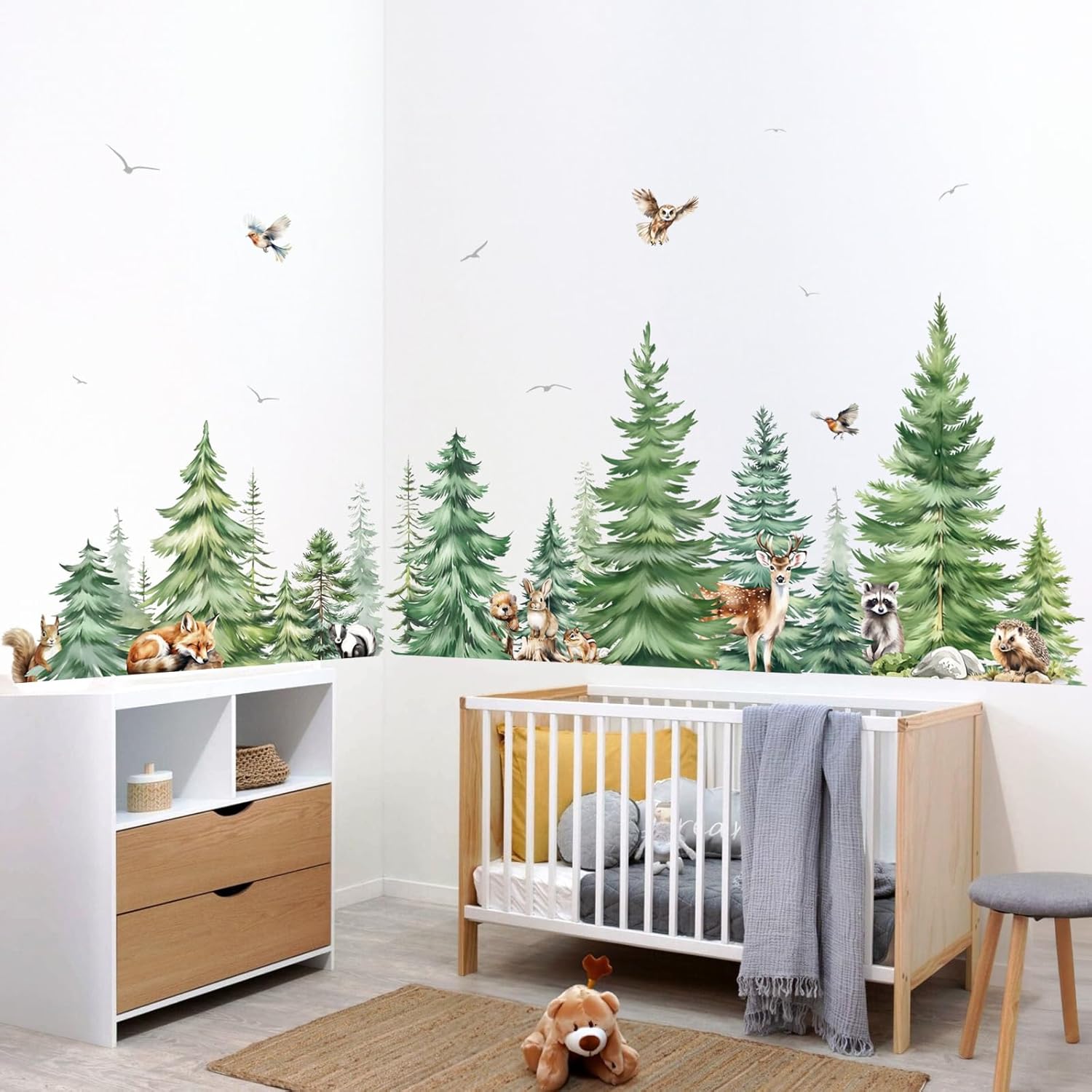 Large Watercolor Pine Tree Ani - Baby Nursery Products ulasan dan harga