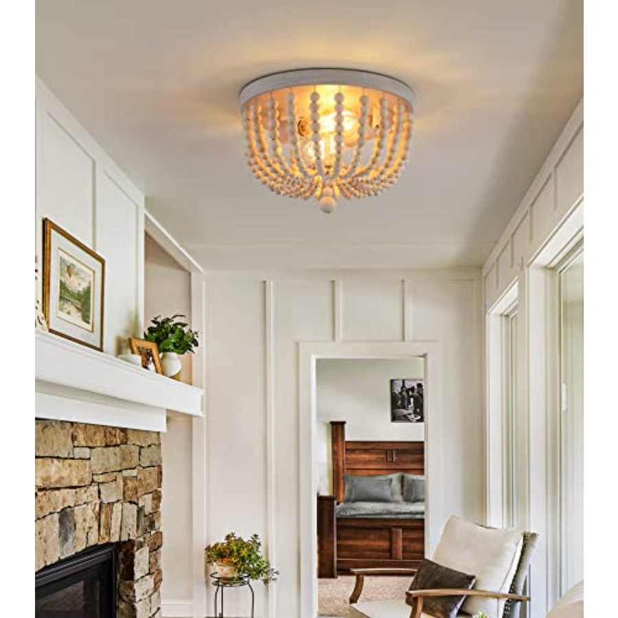 Boho Chandelier Wood Beaded Fl - Baby Nursery Light Fixture ulasan dan harga