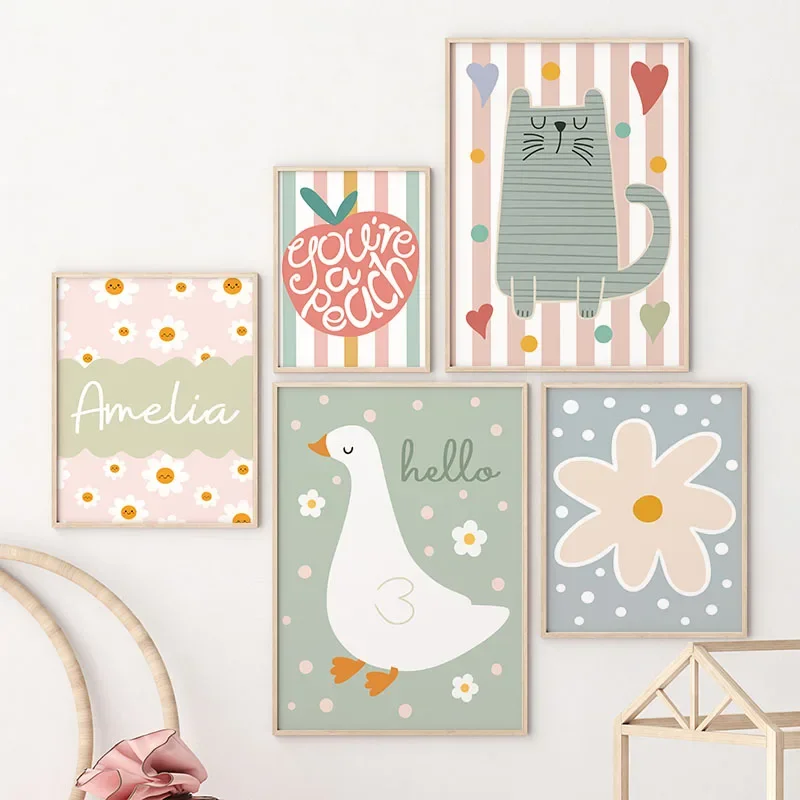 Cartoon Cat Duck Bird Apple Cu - Baby Nursery Art ulasan dan harga
