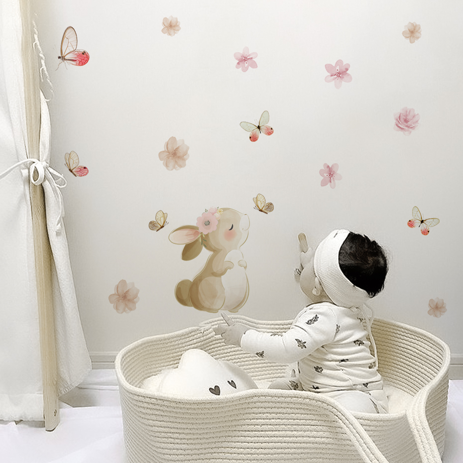 Cartoon Rabbit Flowers Butterf - Baby Nursery Products ulasan dan harga