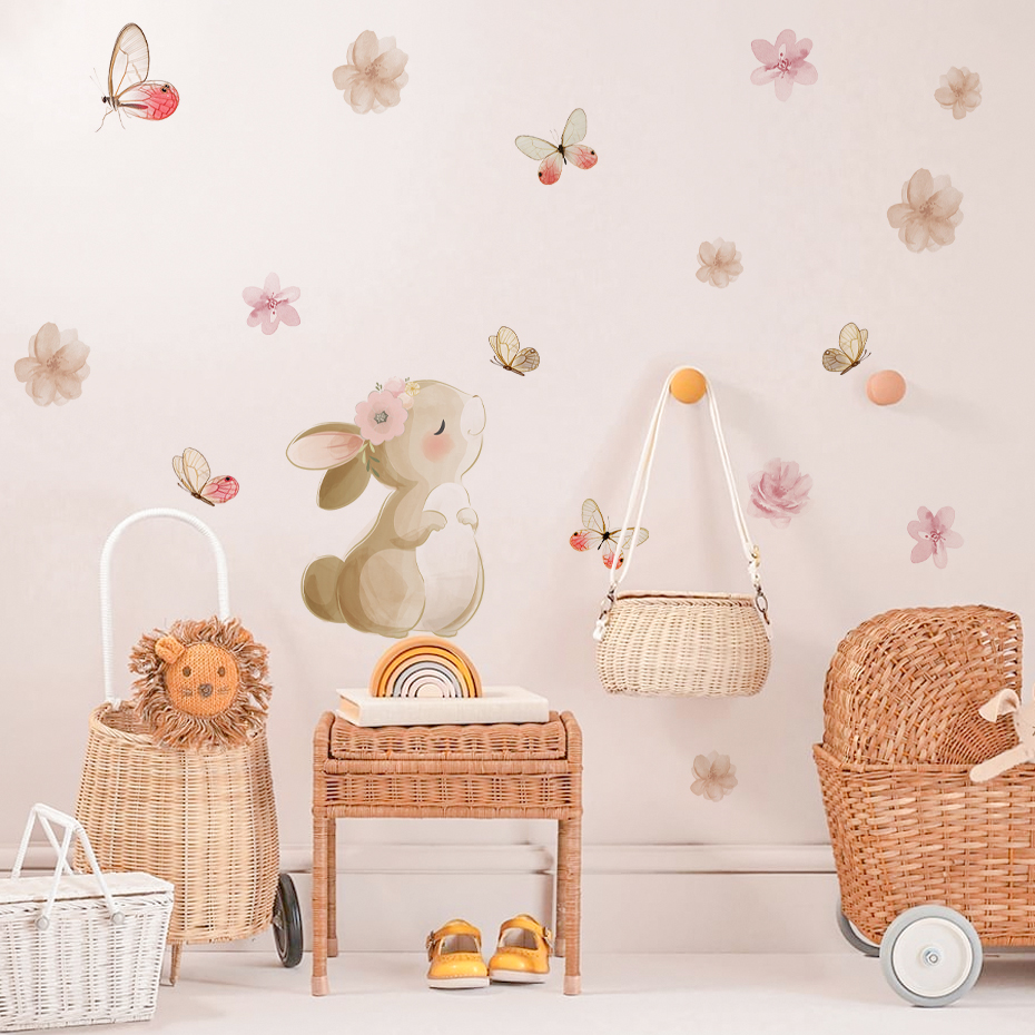 Cartoon Rabbit Flowers Butterf - Baby Nursery Products ulasan dan harga