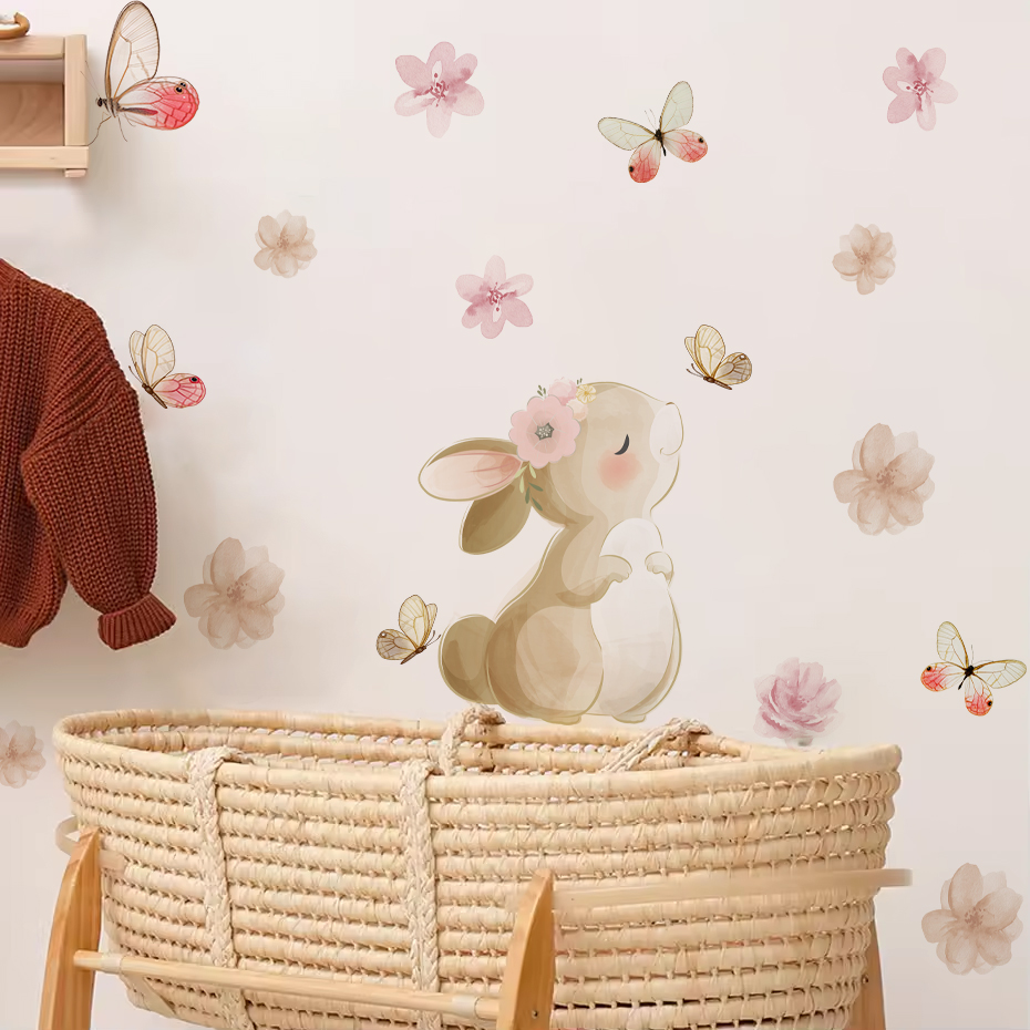 Cartoon Rabbit Flowers Butterf - Baby Nursery Products ulasan dan harga