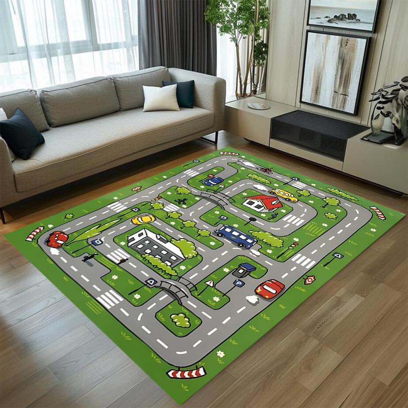 Cute Car Track Play Rug Green  - Baby Nursery Mat ulasan dan harga