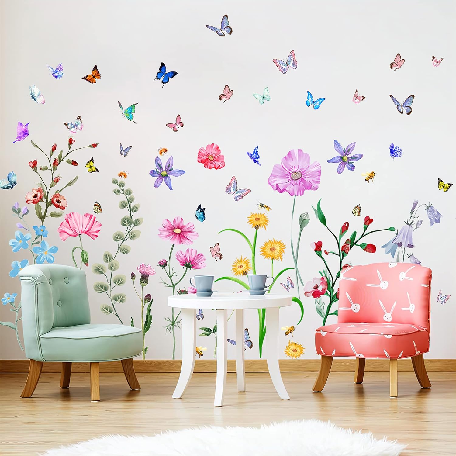 58 Pcs Colorful Flower Wall St - Baby Nursery Peel And Stick Wallpaper ulasan dan harga