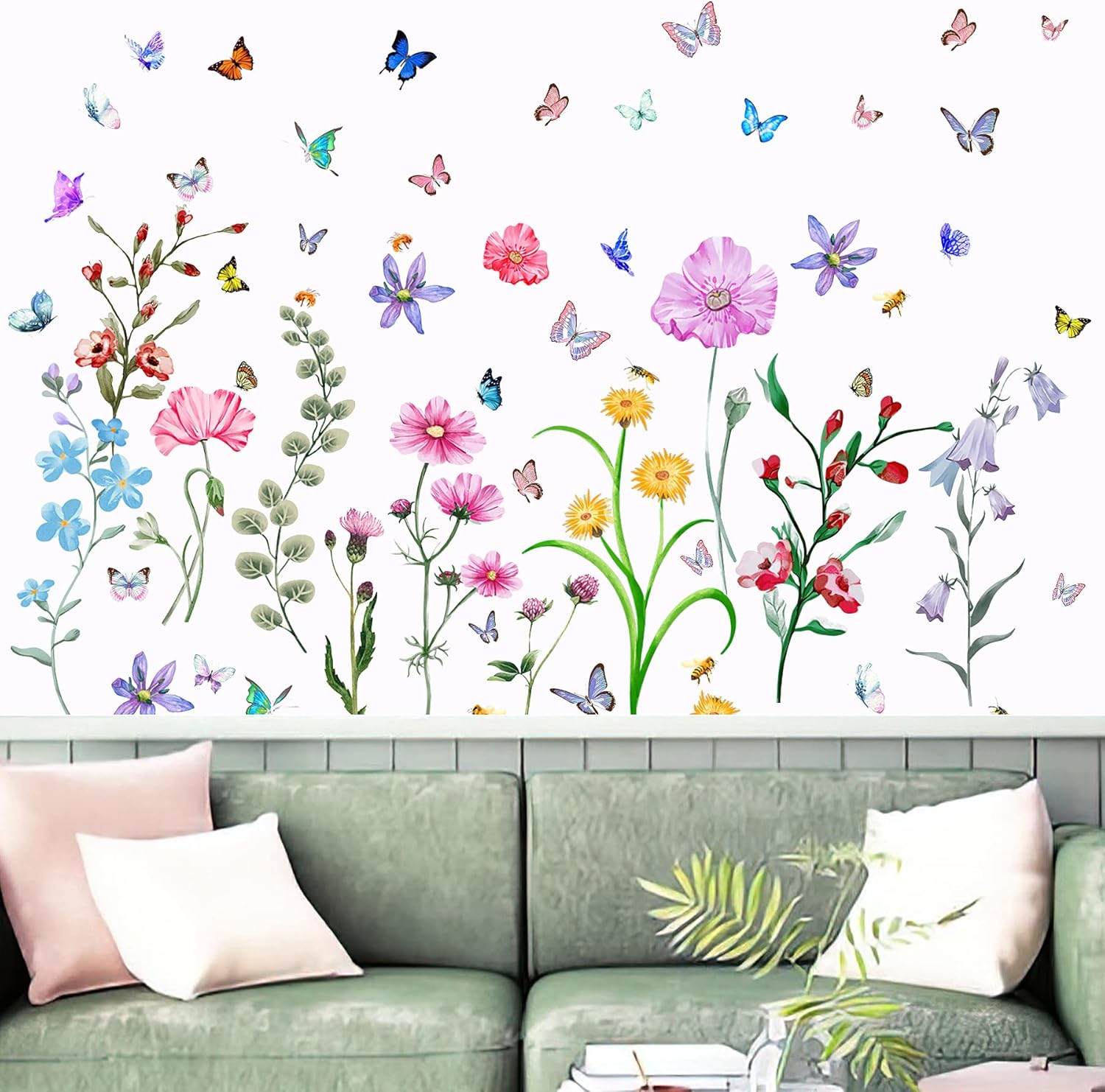 58 Pcs Colorful Flower Wall St - Baby Nursery Peel And Stick Wallpaper ulasan dan harga