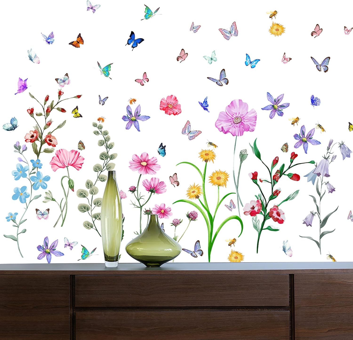58 Pcs Colorful Flower Wall St - Baby Nursery Peel And Stick Wallpaper ulasan dan harga