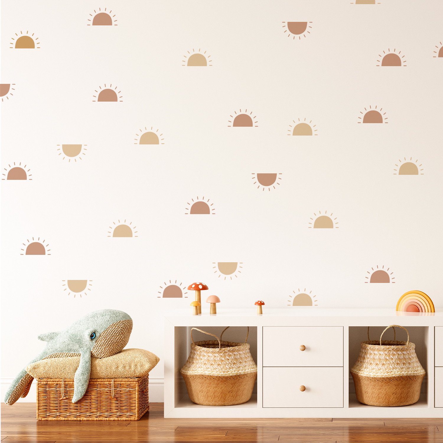 Boho Cartoon Sun Wall Sticker  - Baby Nursery Vintage Decor ulasan dan harga