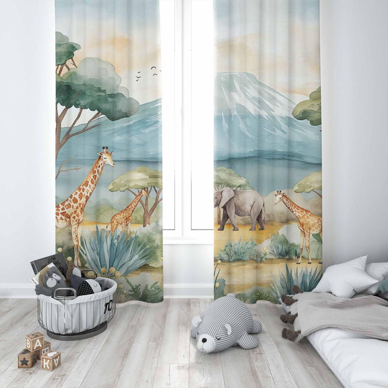 Safari Animals Kids Curtains B - Baby Nursery Hospital ulasan dan harga