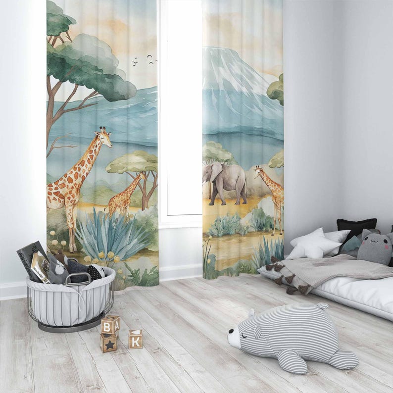 Safari Animals Kids Curtains B - Baby Nursery Hospital ulasan dan harga
