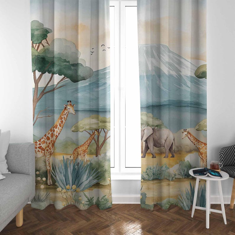 Safari Animals Kids Curtains B - Baby Nursery Hospital ulasan dan harga