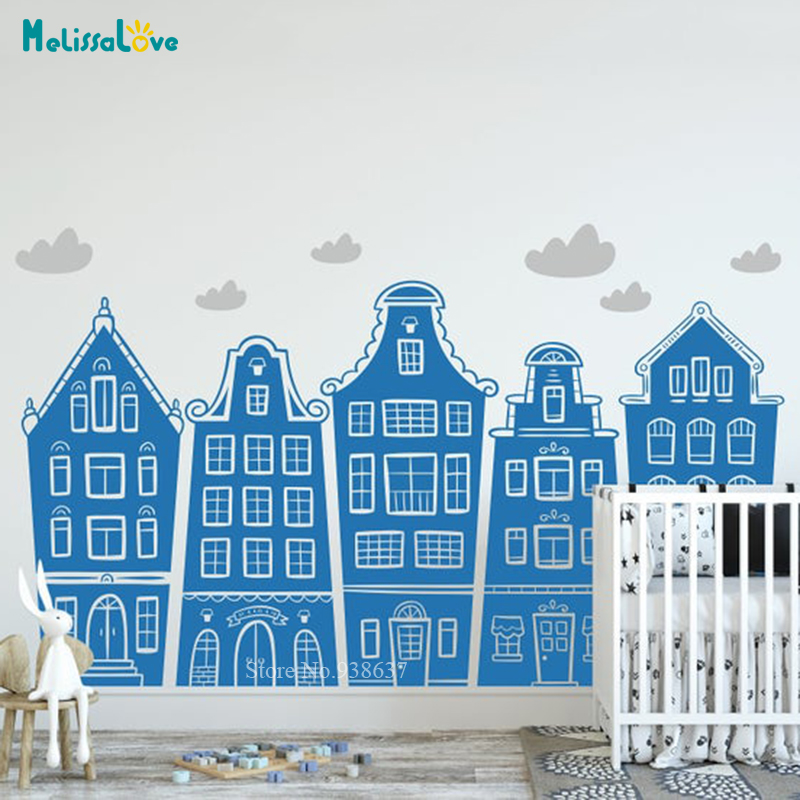 Scandinavian Houses & Clouds D - Baby Nursery Products ulasan dan harga
