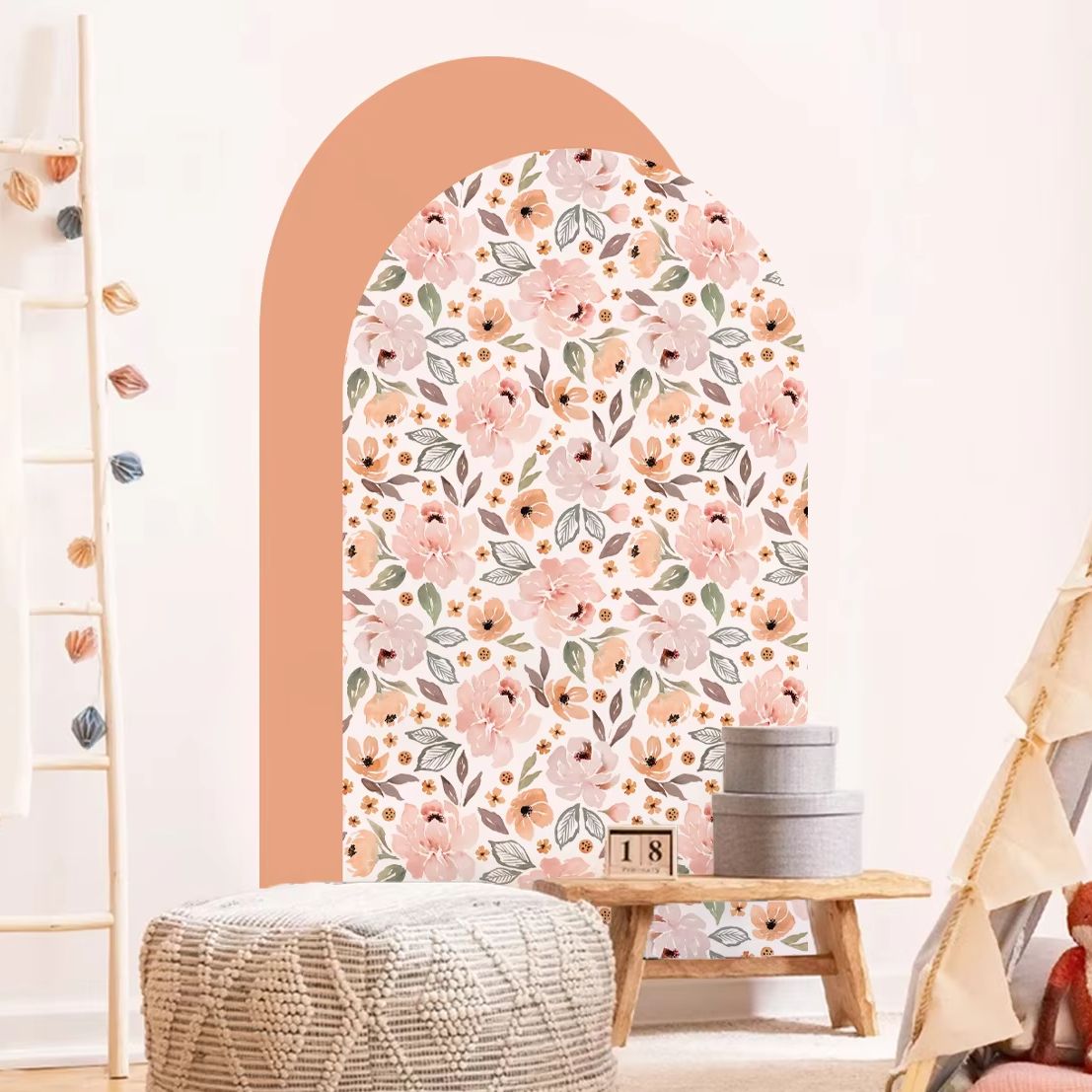 Boho Flowers Arch Wallpaper Nu - Baby Nursery Peel And Stick Wallpaper ulasan dan harga