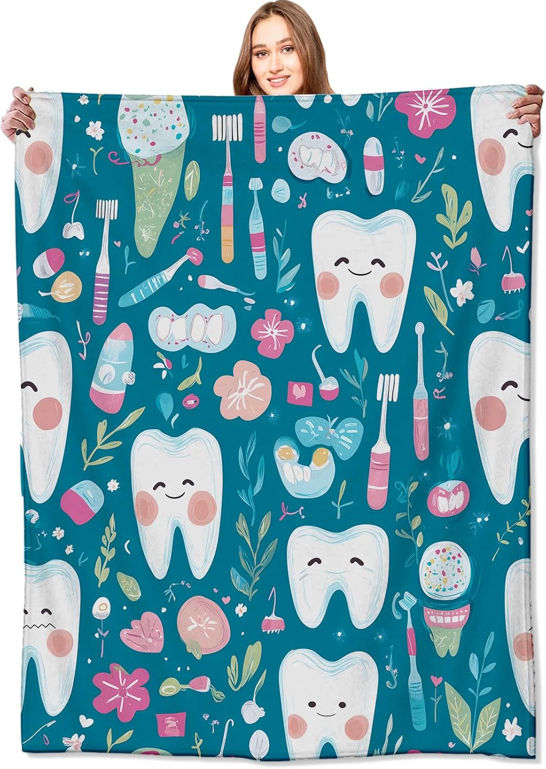 Cute Teeth Dental Print Throw  - Baby Nursery Hospital ulasan dan harga