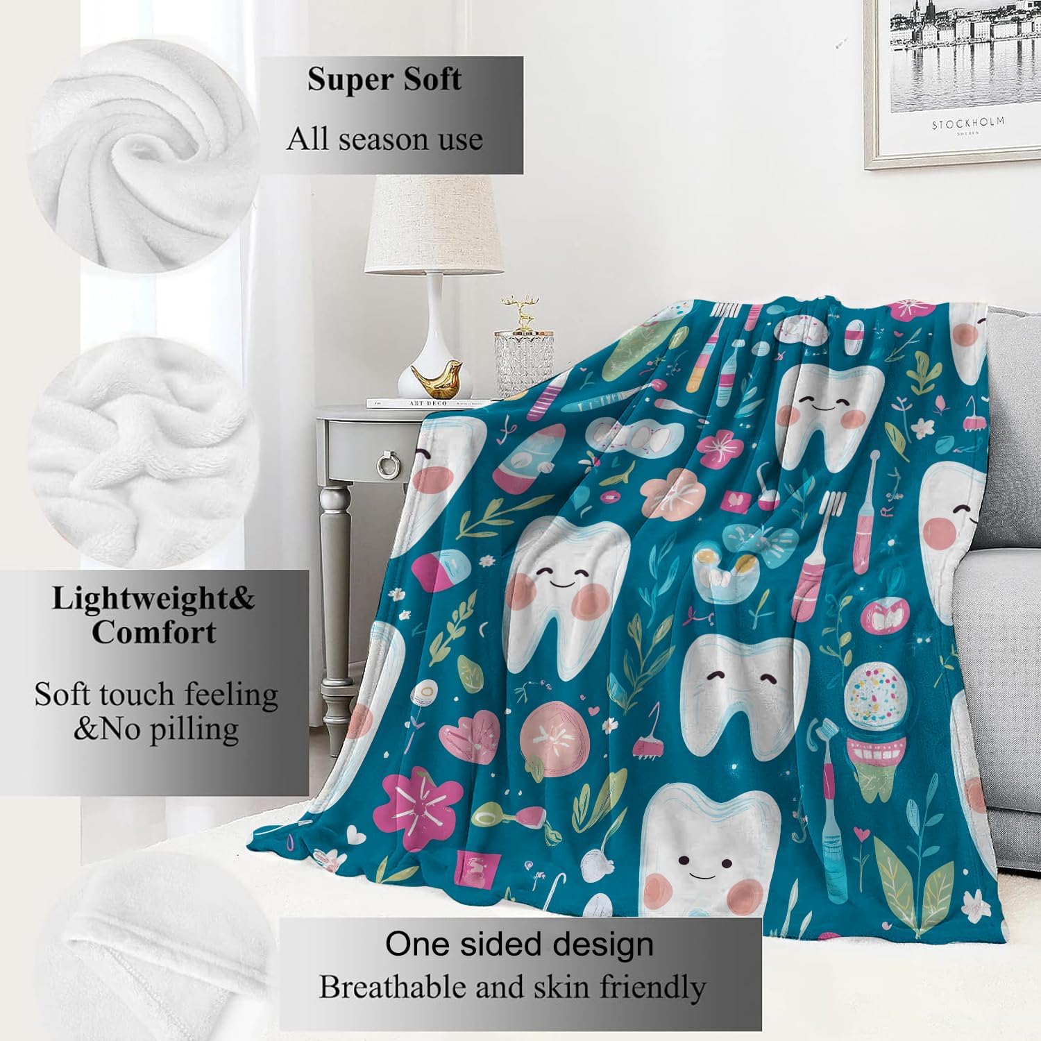Cute Teeth Dental Print Throw  - Baby Nursery Hospital ulasan dan harga