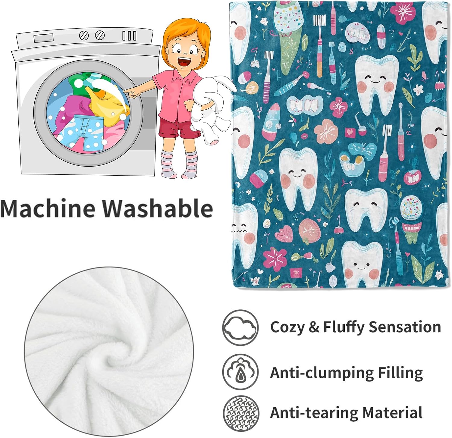 Cute Teeth Dental Print Throw  - Baby Nursery Hospital ulasan dan harga