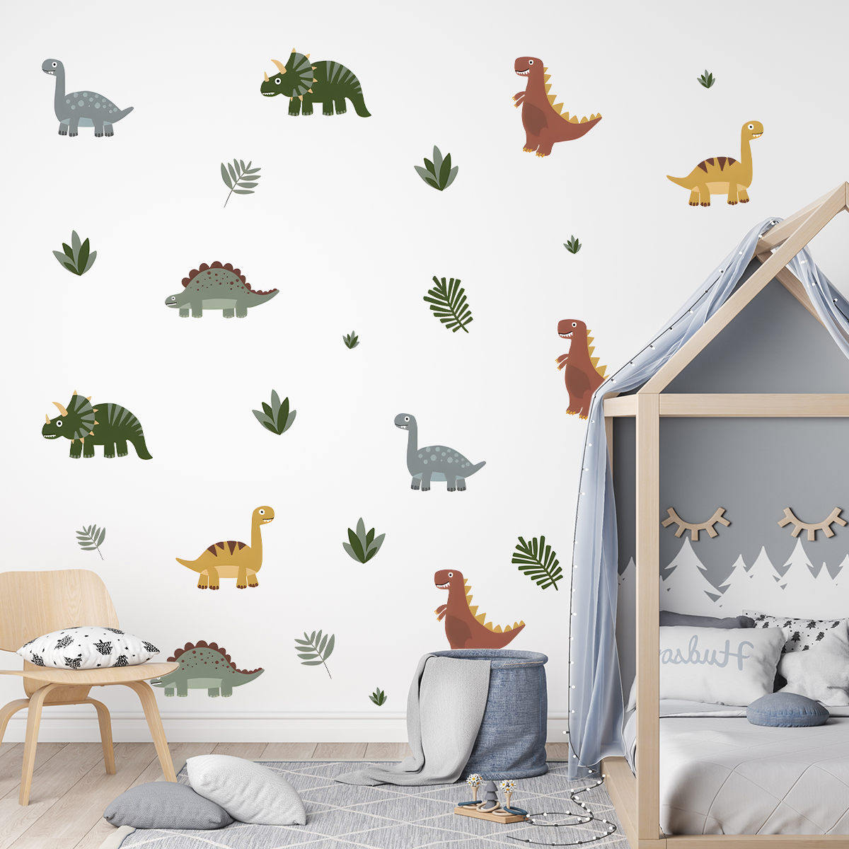 Cartoon Cute Dinosaur Leaf Ani - Baby Nursery Labels ulasan dan harga