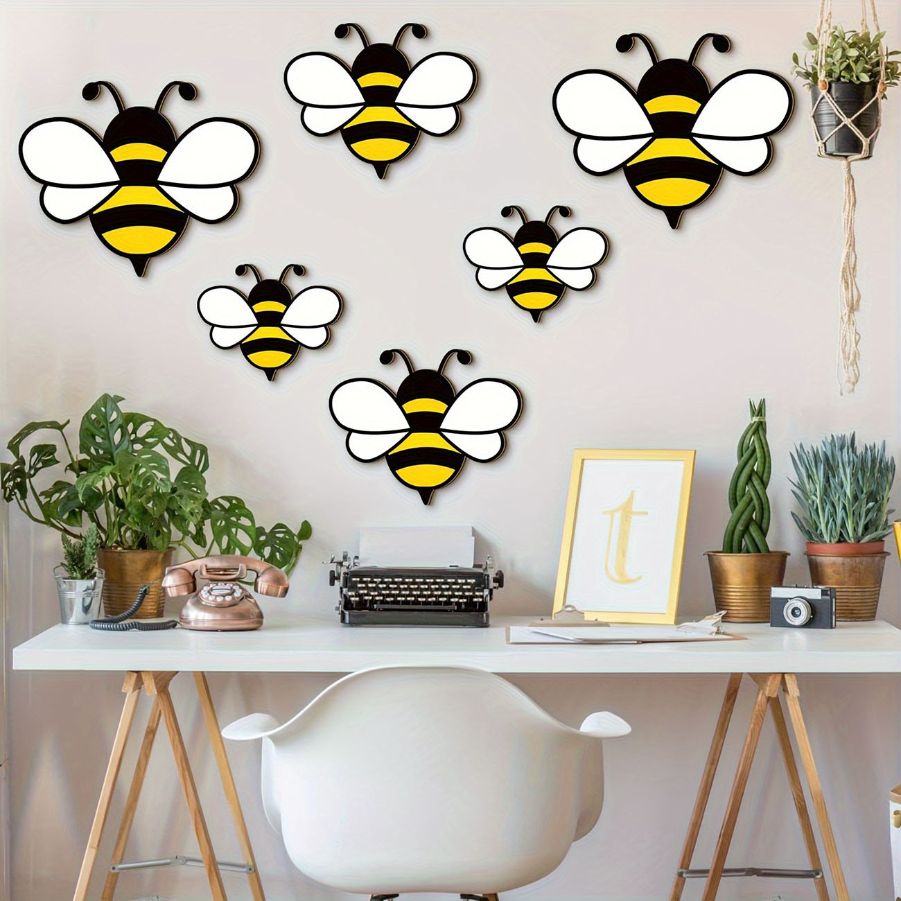 6Pcs Cute Bee Wooden Wall Stic - Baby Nursery Labels ulasan dan harga