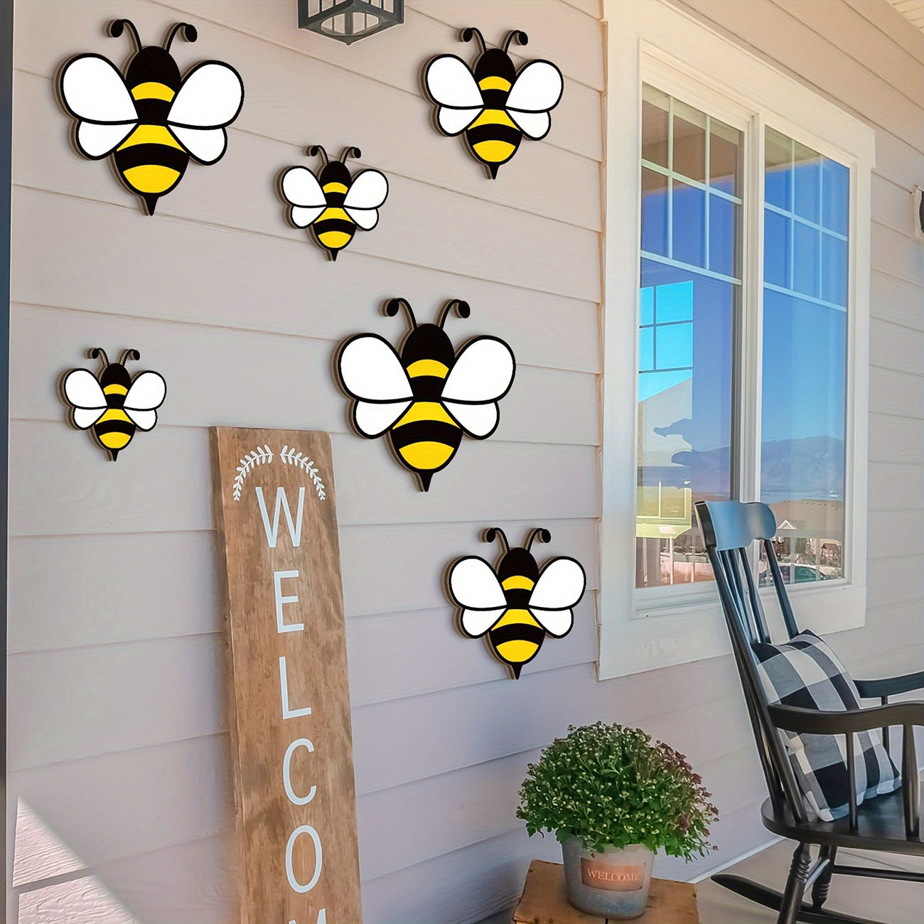 6Pcs Cute Bee Wooden Wall Stic - Baby Nursery Labels ulasan dan harga