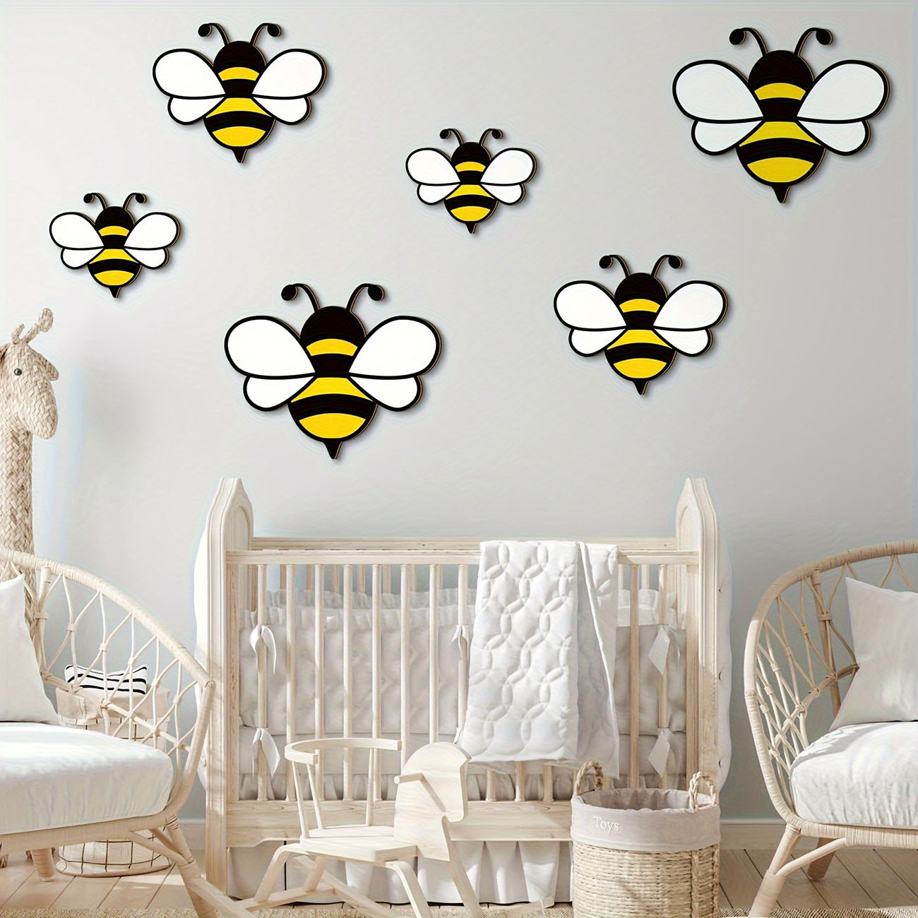 6Pcs Cute Bee Wooden Wall Stic - Baby Nursery Labels ulasan dan harga