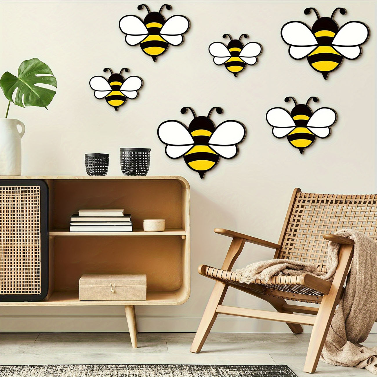 6Pcs Cute Bee Wooden Wall Stic - Baby Nursery Labels ulasan dan harga